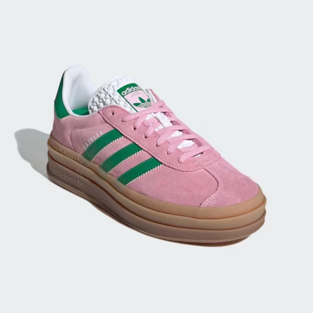 adidas gazelle Pink Suede Platform Sneakers with Green Stripes size 10